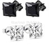 2 Pairs of 316L Surgical-Steel Black & Silver Square CZ Men Women Stud Earrings